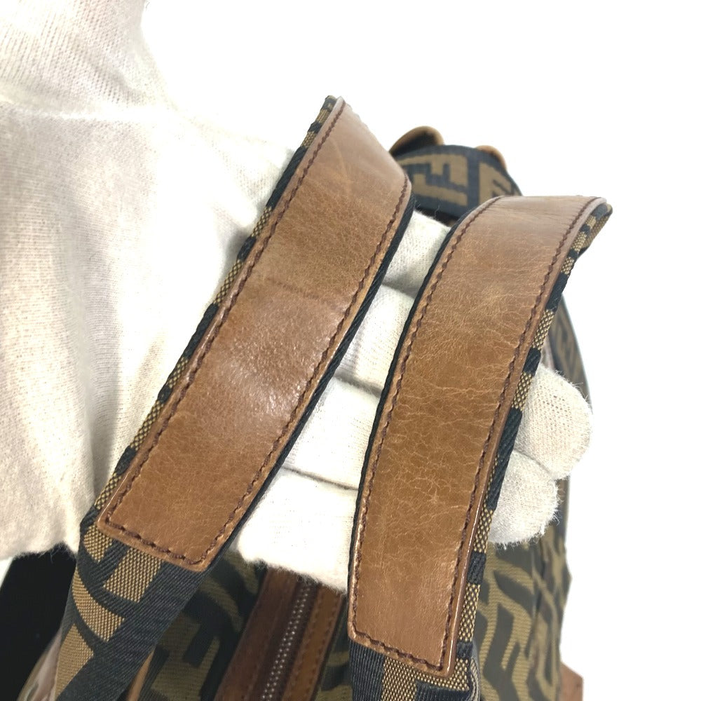 FENDI Tote Bag 7VA158 Leather / canvas Brown Zucca FF pattern Handbag 2WAY Bag Shoulder Bag Women Used Authentic
