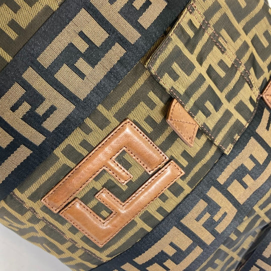 FENDI Tote Bag 7VA158 Leather / canvas Brown Zucca FF pattern Handbag 2WAY Bag Shoulder Bag Women Used Authentic