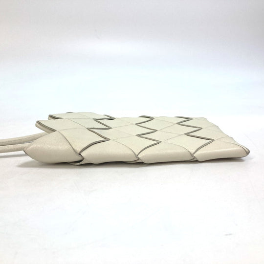 BOTTEGAVENETA Shoulder Bag 619019 leather white INTRECCIATO Pochette Women Used Authentic