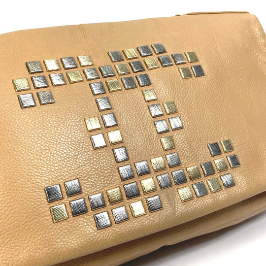 CHANEL Shoulder Bag lambskin beige CC COCO Mark WChain Bag Flap Women Used Authentic