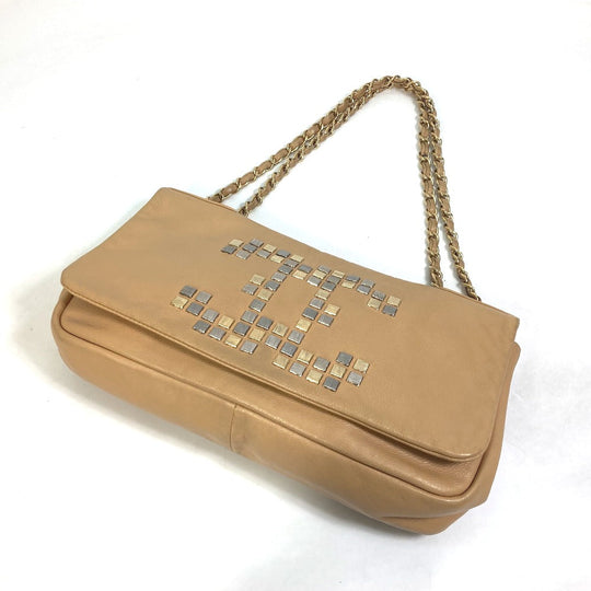 CHANEL Shoulder Bag lambskin beige CC COCO Mark WChain Bag Flap Women Used Authentic