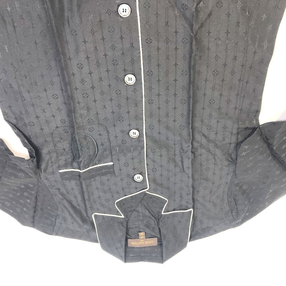 LOUIS VUITTON Long sleeve shirt Cotton, Silk black Monogram pouch included pajama shirt mens XS Used Authentic