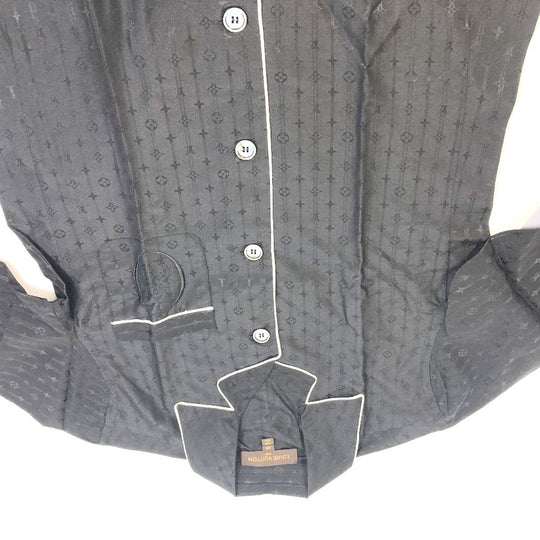 LOUIS VUITTON Long sleeve shirt Cotton, Silk black Monogram pouch included pajama shirt mens XS Used Authentic