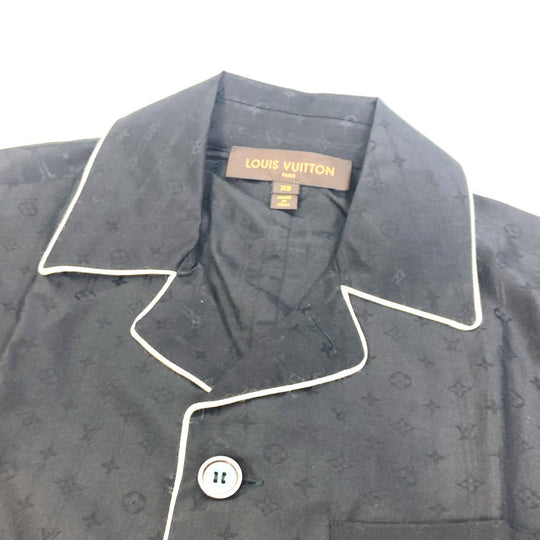 LOUIS VUITTON Long sleeve shirt Cotton, Silk black Monogram pouch included pajama shirt mens XS Used Authentic