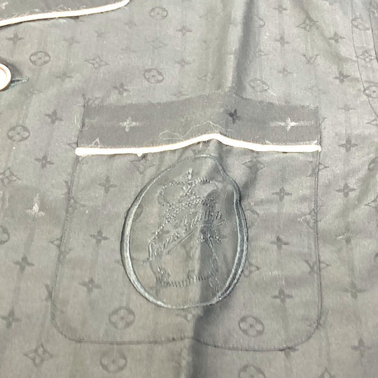 LOUIS VUITTON Long sleeve shirt Cotton, Silk black Monogram pouch included pajama shirt mens XS Used Authentic