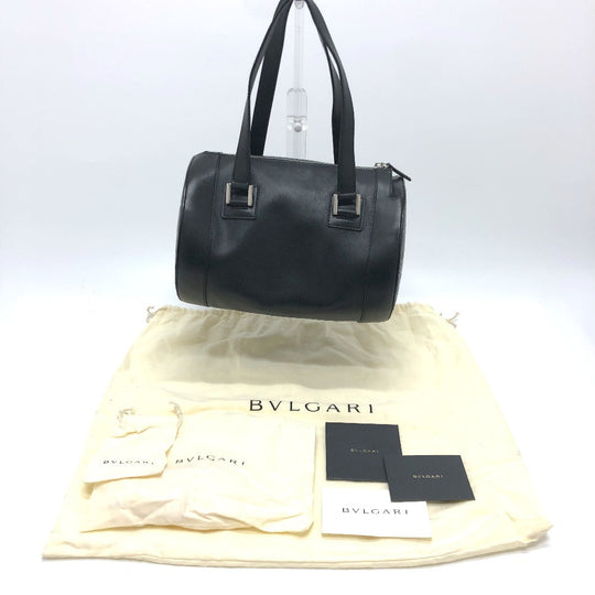 BVLGARI Handbag leather black Bulgari Bulgari Cylindrical Women Used Authentic