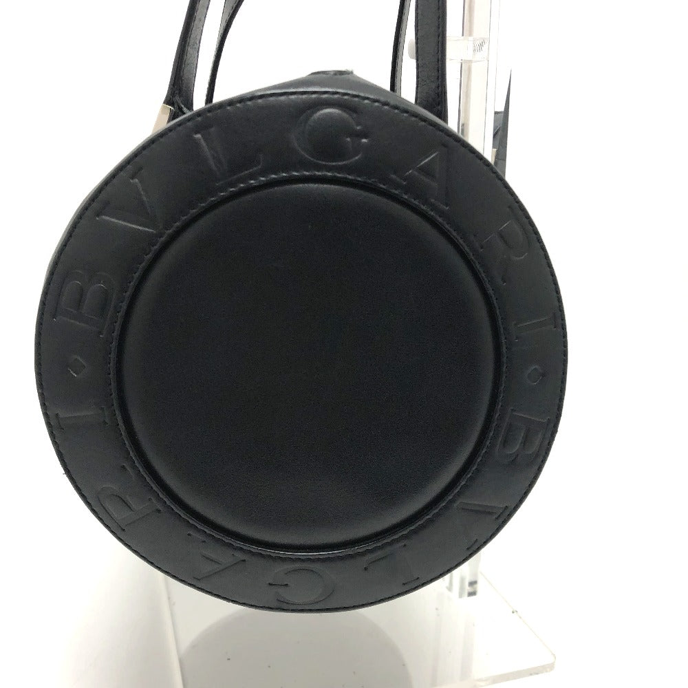 BVLGARI Handbag leather black Bulgari Bulgari Cylindrical Women Used Authentic