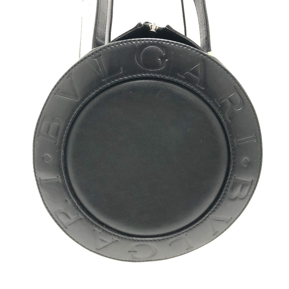 BVLGARI Handbag leather black Bulgari Bulgari Cylindrical Women Used Authentic