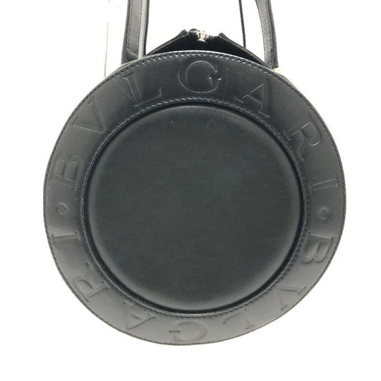 BVLGARI Handbag leather black Bulgari Bulgari Cylindrical Women Used Authentic