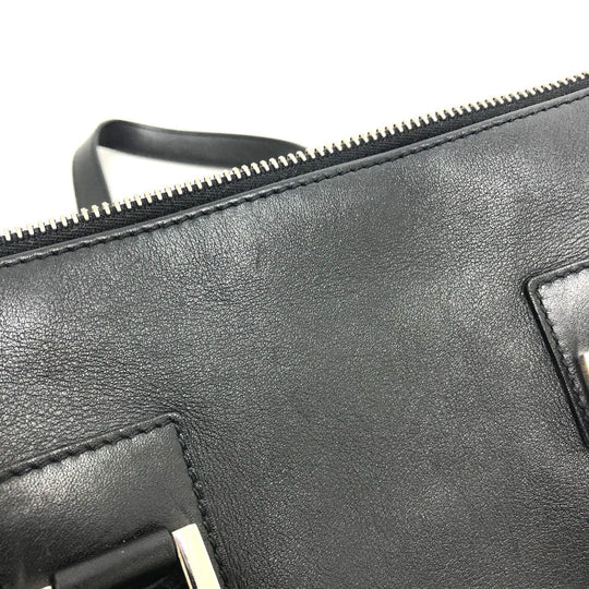 BVLGARI Handbag leather black Bulgari Bulgari Cylindrical Women Used Authentic