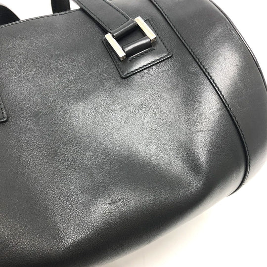 BVLGARI Handbag leather black Bulgari Bulgari Cylindrical Women Used Authentic