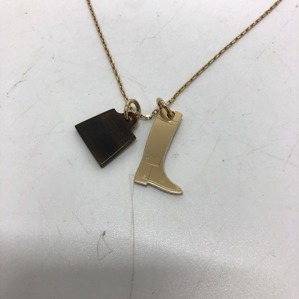 HERMES Necklace Buffalo Horn, Metal gold Amulet Marokiniye PM Women Used Authentic