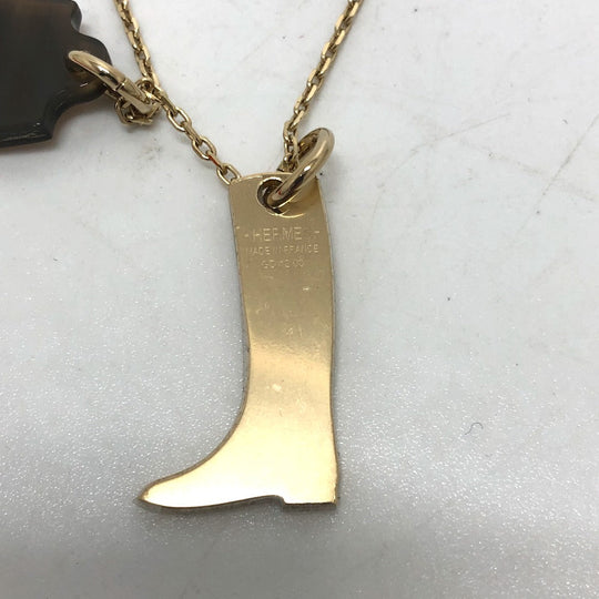 HERMES Necklace Buffalo Horn, Metal gold Amulet Marokiniye PM Women Used Authentic