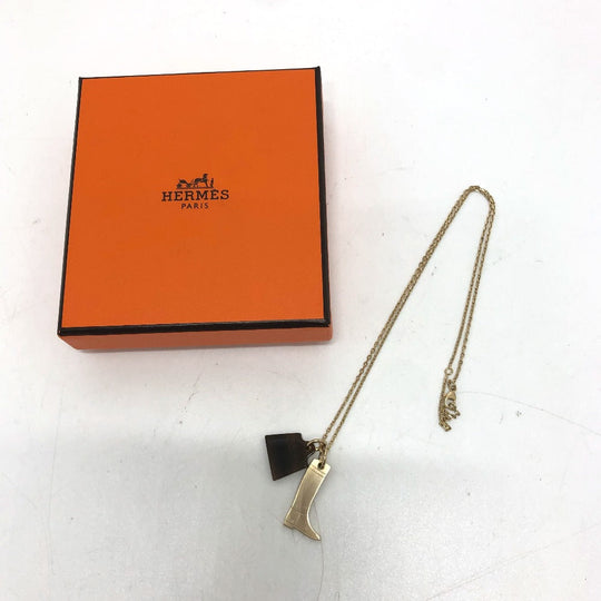 HERMES Necklace Buffalo Horn, Metal gold Amulet Marokiniye PM Women Used Authentic