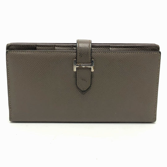 HERMES Long Wallet Purse Epsom Gray type HMetal Beansufla Women Used Authentic