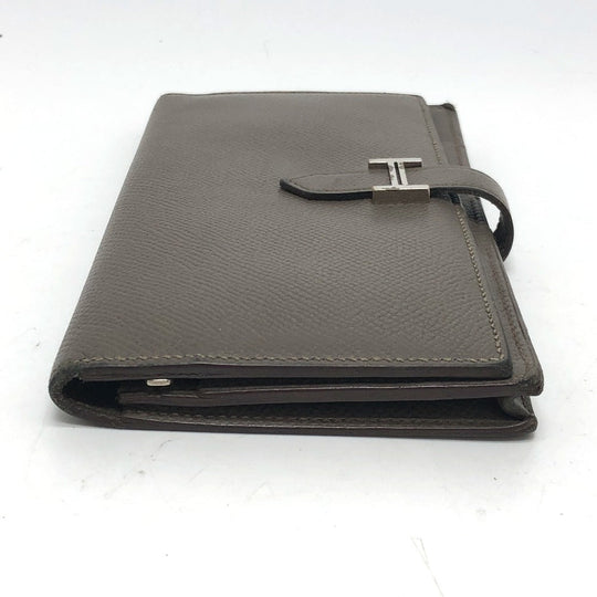 HERMES Long Wallet Purse Epsom Gray type HMetal Beansufla Women Used Authentic