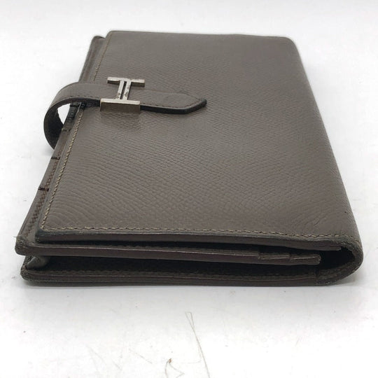HERMES Long Wallet Purse Epsom Gray type HMetal Beansufla Women Used Authentic