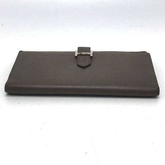 HERMES Long Wallet Purse Epsom Gray type HMetal Beansufla Women Used Authentic