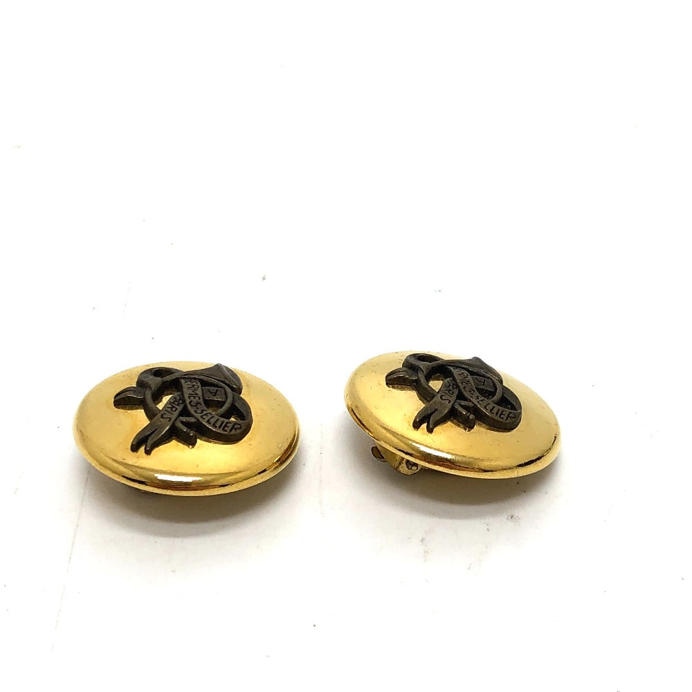 HERMES Earring Gold Plated gold Round type Horn Women Used Authentic