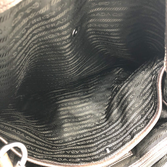PRADA Tote Bag leather Brown logo unisex(Unisex) Used Authentic