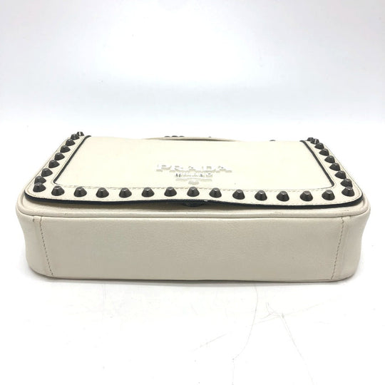 PRADA Shoulder Bag 1BD147 leather white logo studs ChainShoulder Women Used Authentic