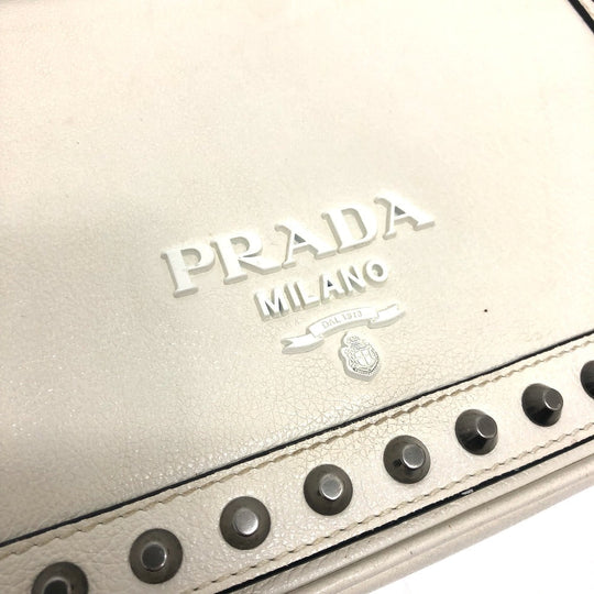 PRADA Shoulder Bag 1BD147 leather white logo studs ChainShoulder Women Used Authentic