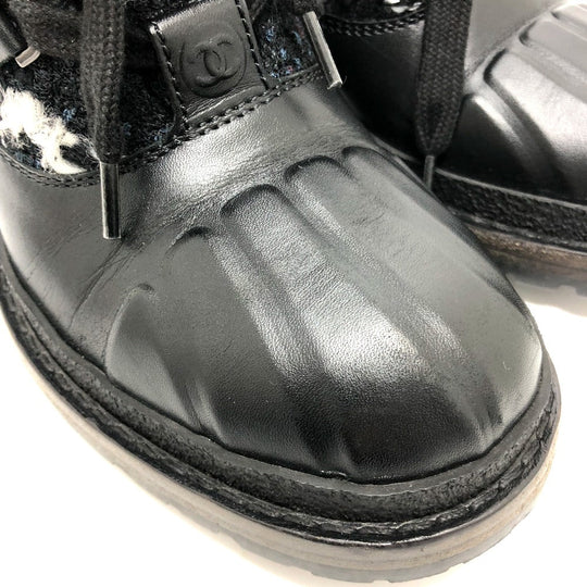 CHANEL boots Leather, Tweed blue COCO Mark short Women 36 Used Authentic