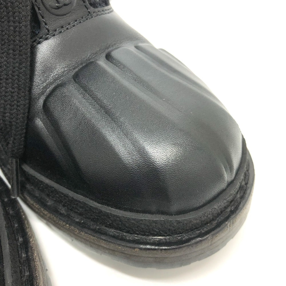 CHANEL boots Leather, Tweed blue COCO Mark short Women 36 Used Authentic