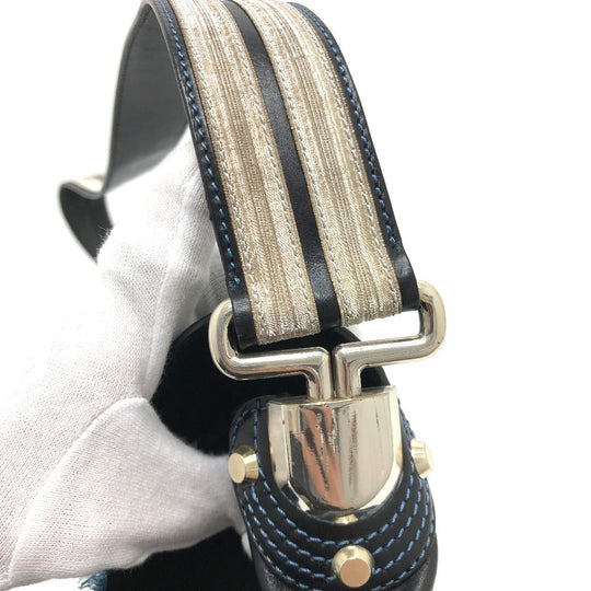 CELINE Shoulder Bag 115/130 leather black ribbon Crossbody Women Used Authentic