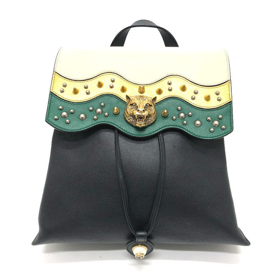 GUCCI Backpack 432266 leather black Studs Animalie Women Used Authentic