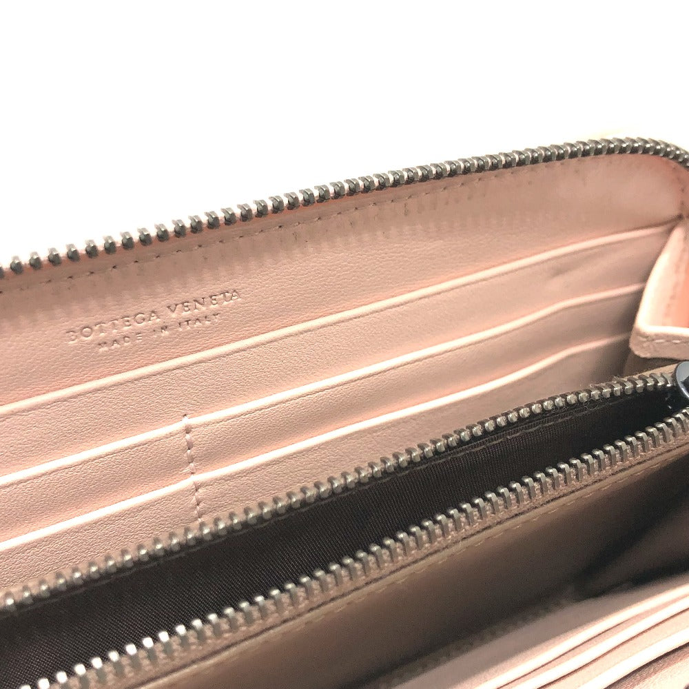 BOTTEGAVENETA Long Wallet Purse 114076 leather pink INTRECCIATO Zip Around Women Used Authentic