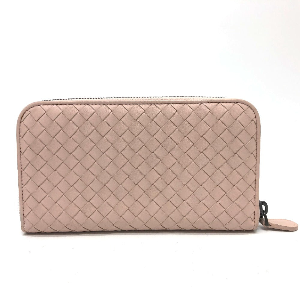 BOTTEGAVENETA Long Wallet Purse 114076 leather pink INTRECCIATO Zip Around Women Used Authentic