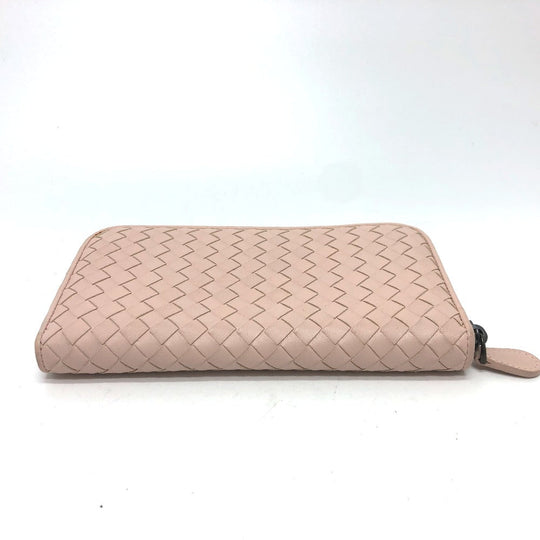 BOTTEGAVENETA Long Wallet Purse 114076 leather pink INTRECCIATO Zip Around Women Used Authentic
