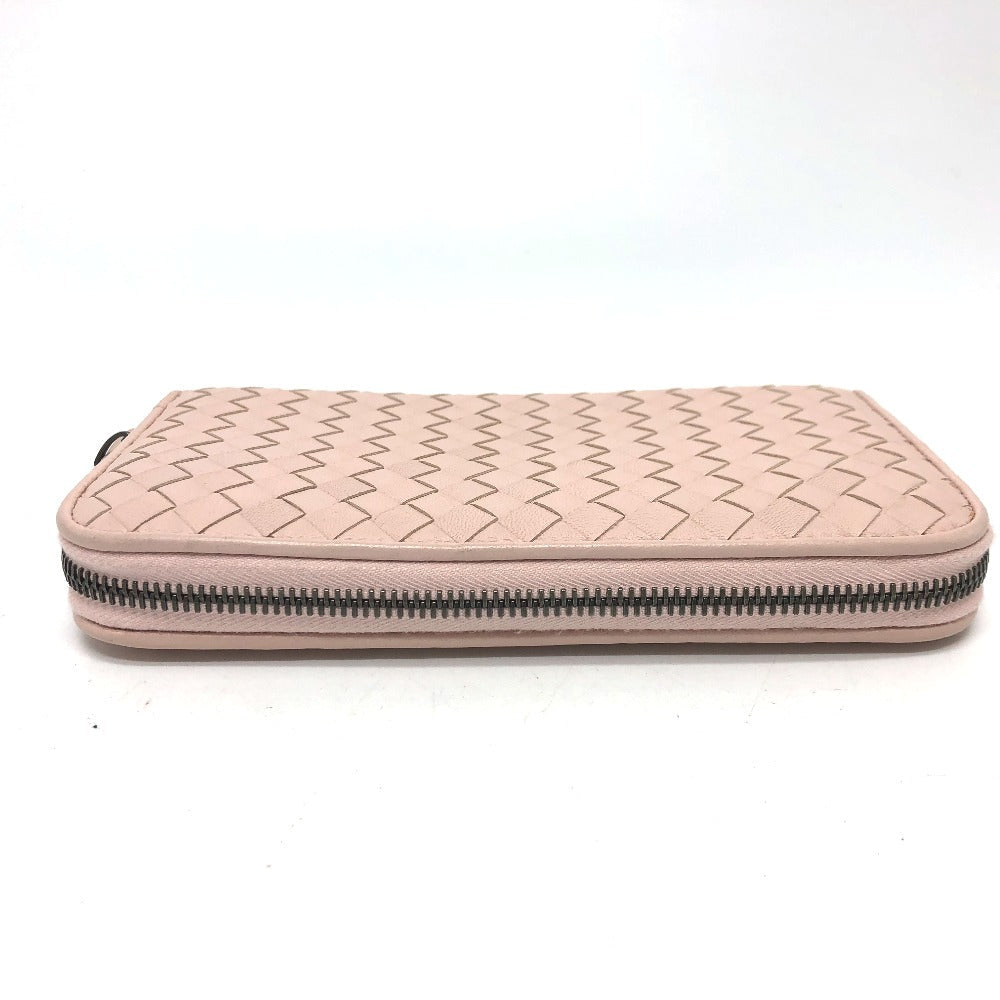 BOTTEGAVENETA Long Wallet Purse 114076 leather pink INTRECCIATO Zip Around Women Used Authentic