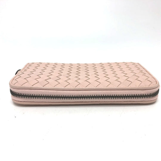 BOTTEGAVENETA Long Wallet Purse 114076 leather pink INTRECCIATO Zip Around Women Used Authentic