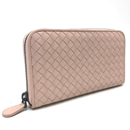 BOTTEGAVENETA Long Wallet Purse 114076 leather pink INTRECCIATO Zip Around Women Used Authentic