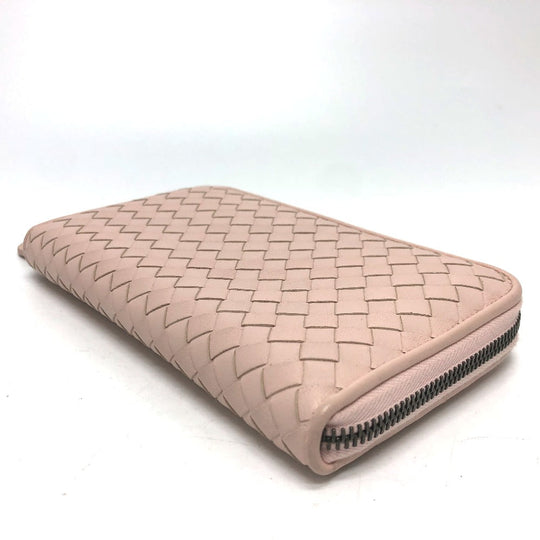 BOTTEGAVENETA Long Wallet Purse 114076 leather pink INTRECCIATO Zip Around Women Used Authentic