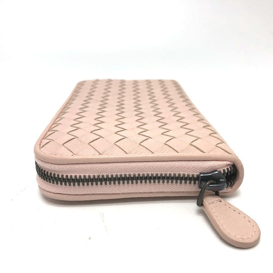 BOTTEGAVENETA Long Wallet Purse 114076 leather pink INTRECCIATO Zip Around Women Used Authentic
