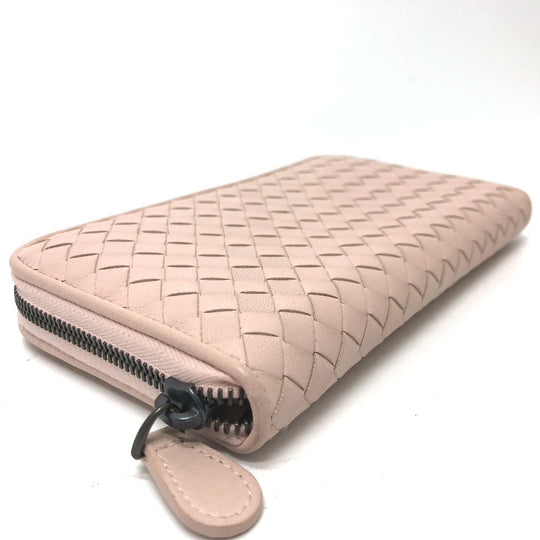 BOTTEGAVENETA Long Wallet Purse 114076 leather pink INTRECCIATO Zip Around Women Used Authentic