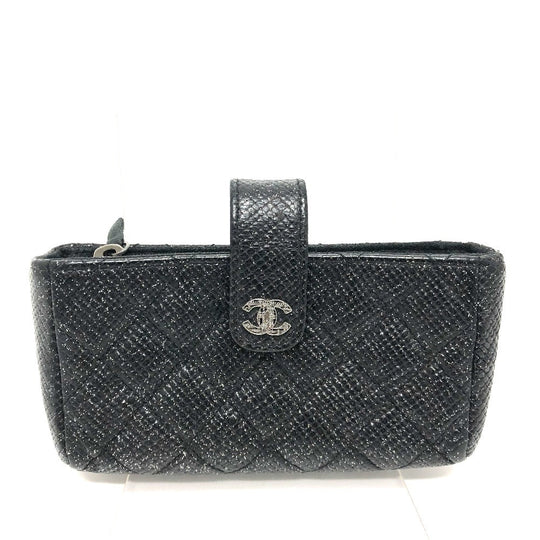 CHANEL Pouch leather black CC COCO Mark Matrasse Women Used Authentic