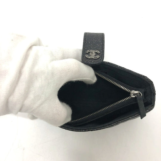 CHANEL Pouch leather black CC COCO Mark Matrasse Women Used Authentic