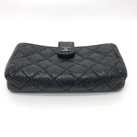 CHANEL Pouch leather black CC COCO Mark Matrasse Women Used Authentic