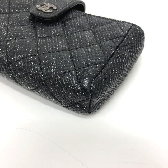 CHANEL Pouch leather black CC COCO Mark Matrasse Women Used Authentic