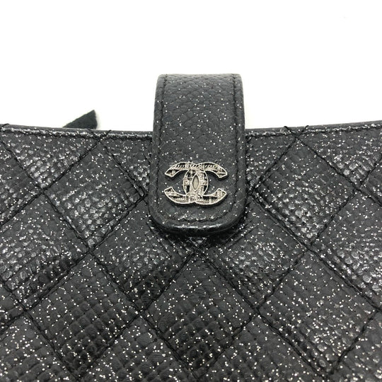 CHANEL Pouch leather black CC COCO Mark Matrasse Women Used Authentic