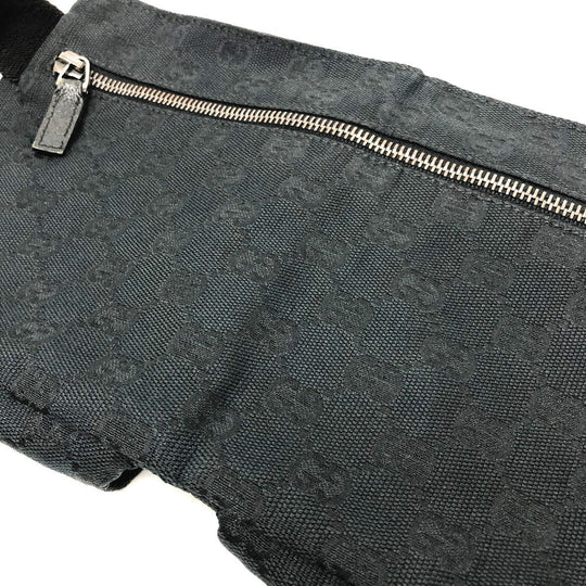 GUCCI Waist bag 28566 GG canvas black GG Sling bag mens Used Authentic