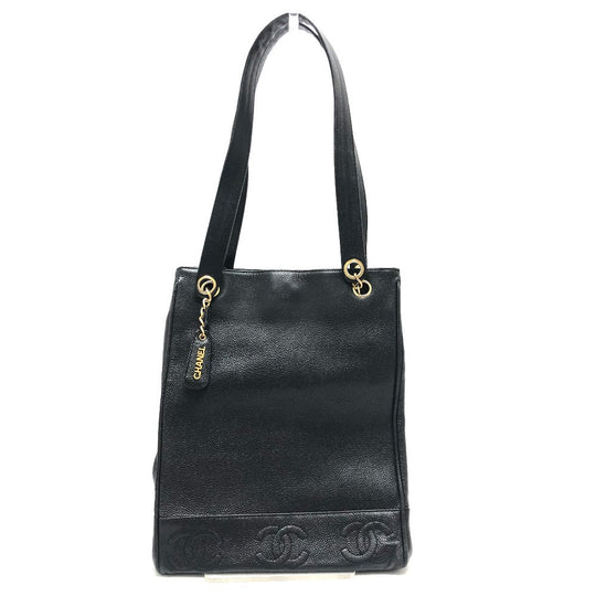 CHANEL Tote Bag Caviar skin black Trip Luco co Square Women Used Authentic