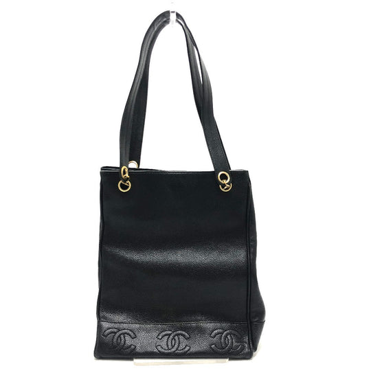 CHANEL Tote Bag Caviar skin black Trip Luco co Square Women Used Authentic