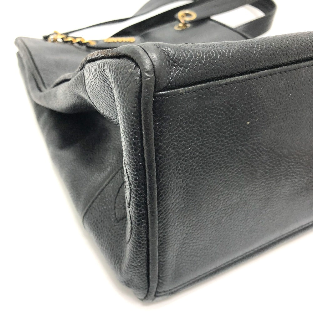 CHANEL Tote Bag Caviar skin black Trip Luco co Square Women Used Authentic