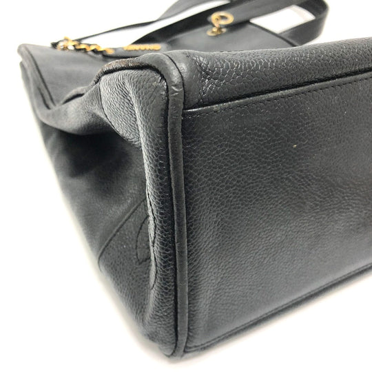 CHANEL Tote Bag Caviar skin black Trip Luco co Square Women Used Authentic
