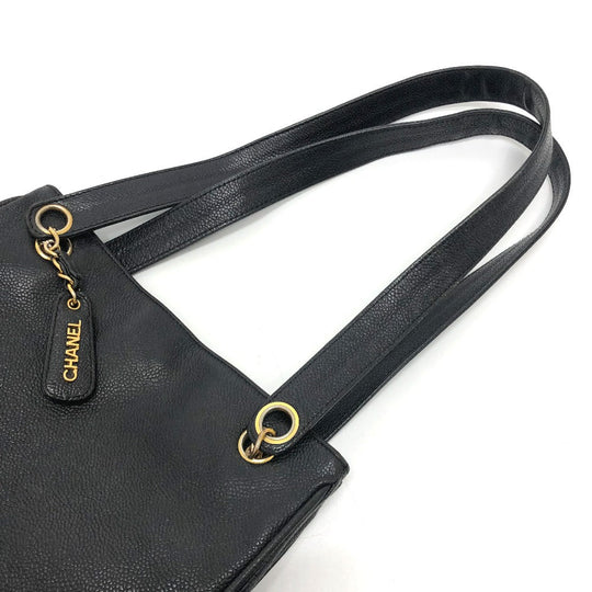 CHANEL Tote Bag Caviar skin black Trip Luco co Square Women Used Authentic